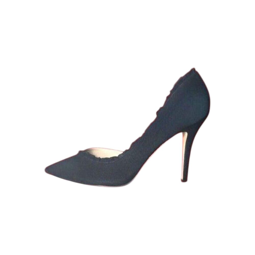 Karl Lagerfeld Paris Black Suede Scalloped Pointed Toe Pumps Size 8M